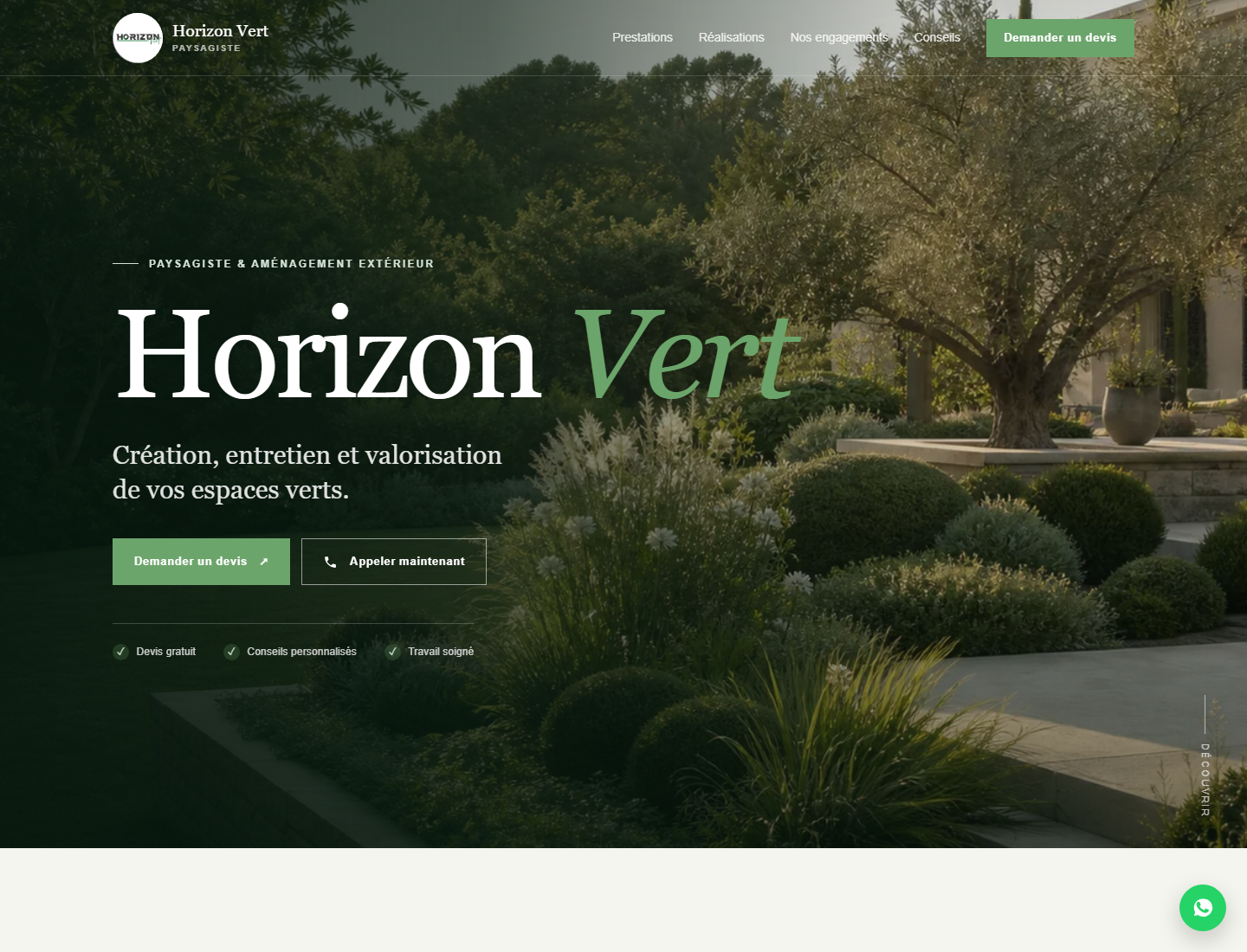 Capture du site Horizon Vert réalisé par ReputIA